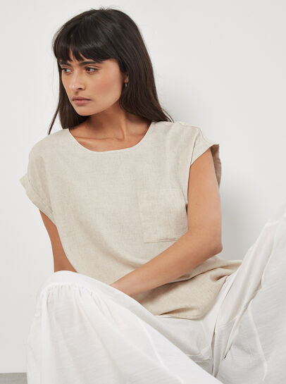Linen Blend Split Back Oversized Top