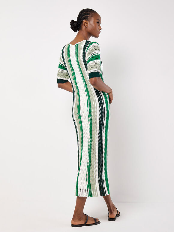 Crochet Stripe Midi Dress, Green, large