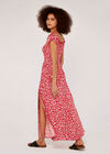Floral Shirred Maxi Dress, Red, large