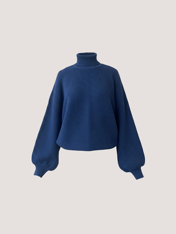Ribbed Knit Batwing Cape Jumper, Cobalt/Royal Blue, large