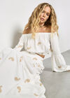 Paisley Embroidered Bardot Crop Top, Cream, large