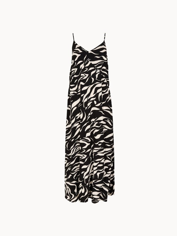 Animal Print Trapeze Cami Maxi Dress, Black, large