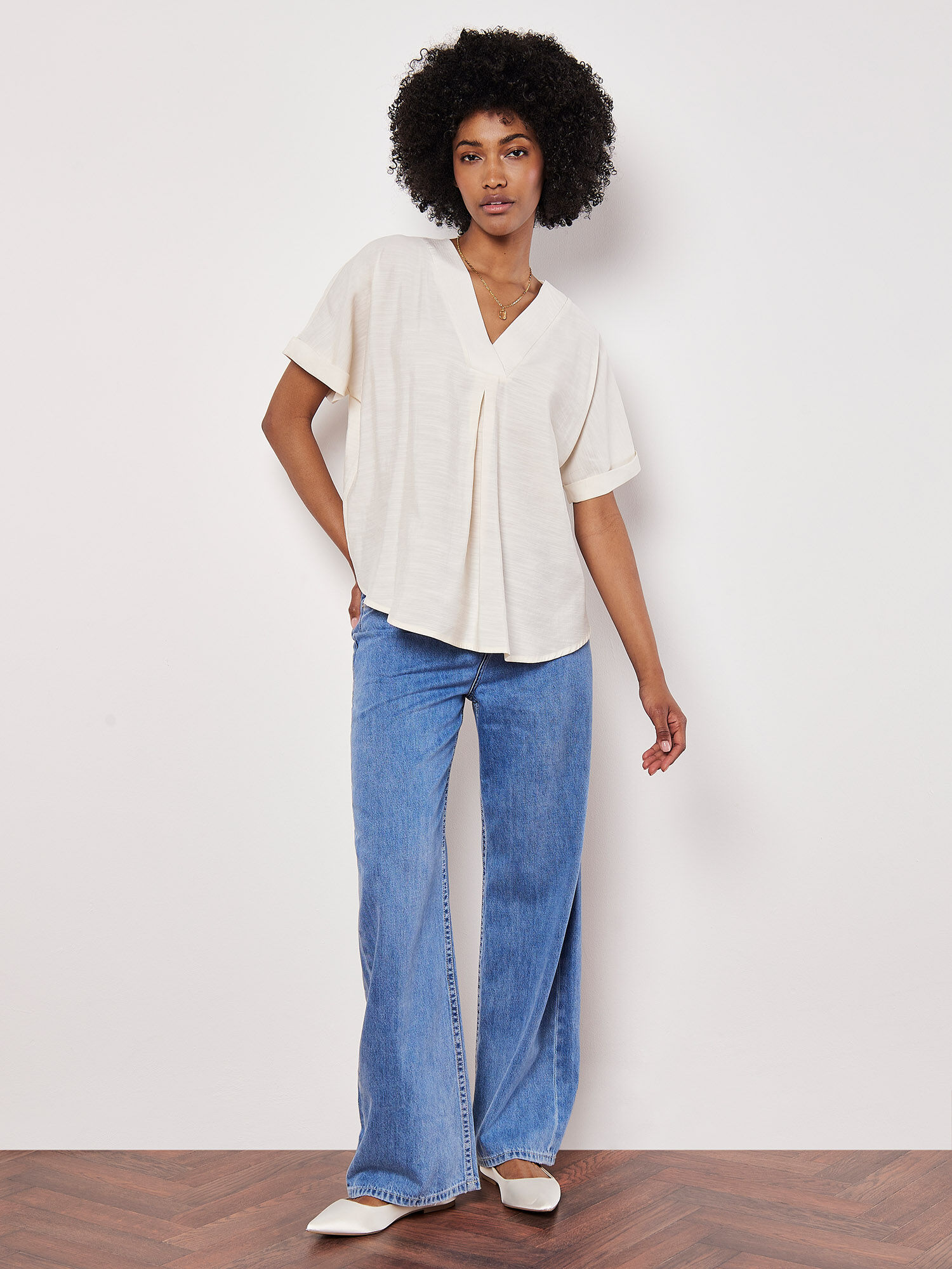 Pleat Detail V-Neck Top | Apricot Clothing