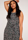 Curve Floral Pleat Slits Midi Dress, Green, large