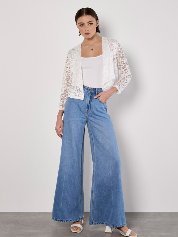 Floral Lace Blazer, White, large