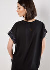 Sequin Trim Chiffon Layered T-Shirt, Assorted, large
