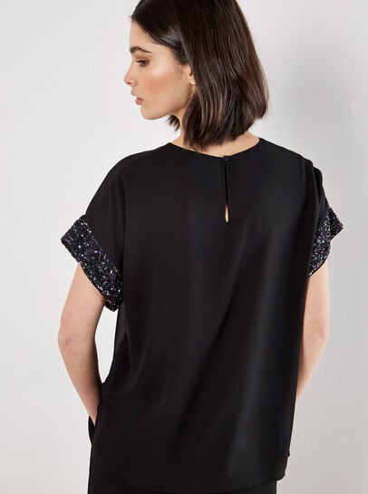 Sequin Trim Chiffon Layered T-Shirt