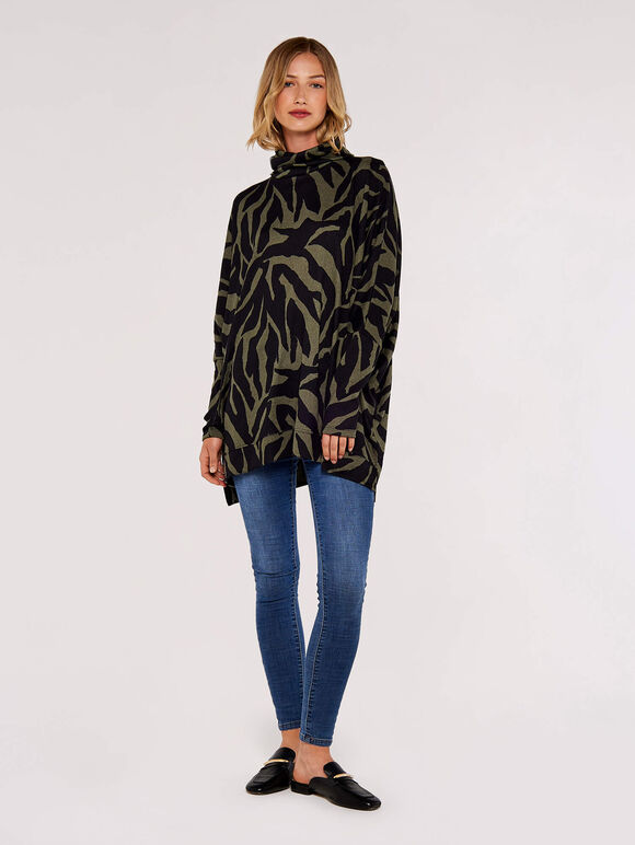 Zebra Print Oversized Tunic, Khaki, large