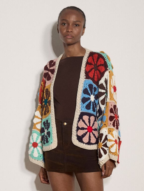 Hand-Crocheted Flowers Cardigan, Assorted, large