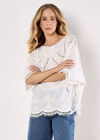 Cotton Blend Crochet Embroidered Top, White, large