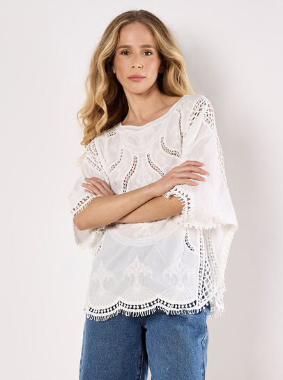 Cotton Blend Crochet Embroidered Top