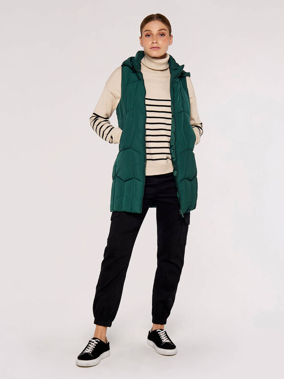 Hooded Zip Puffer Gilet, Green, large