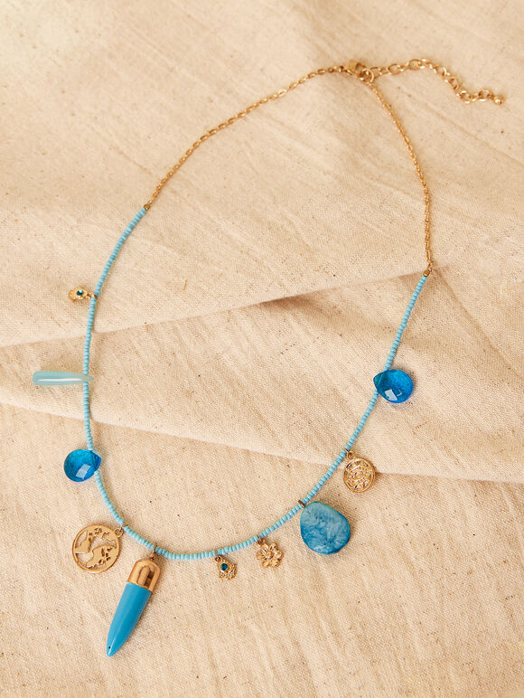 Multiple Pendant Necklace, Blue, large
