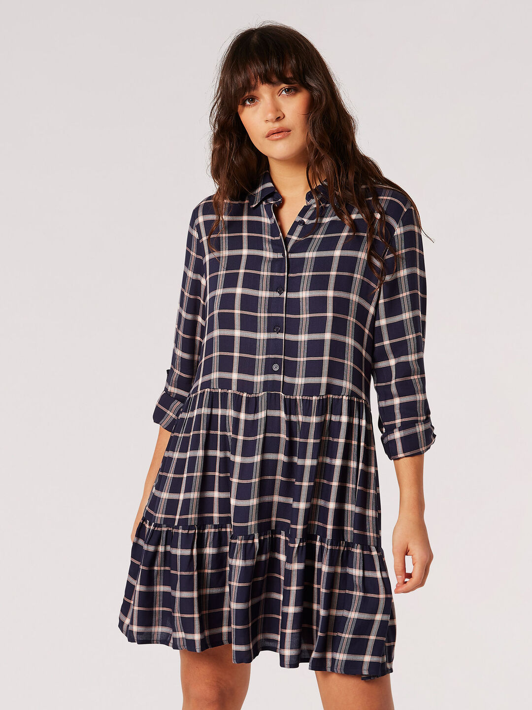 Image of Check Print Shirt Mini Dress