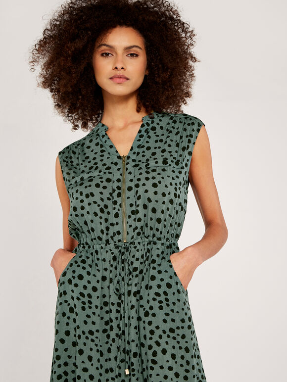 Painterly Dot Mini Dress, Khaki, large