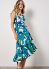 Graphic Floral Wrap Midi Dress, Aqua - Turquoise, large