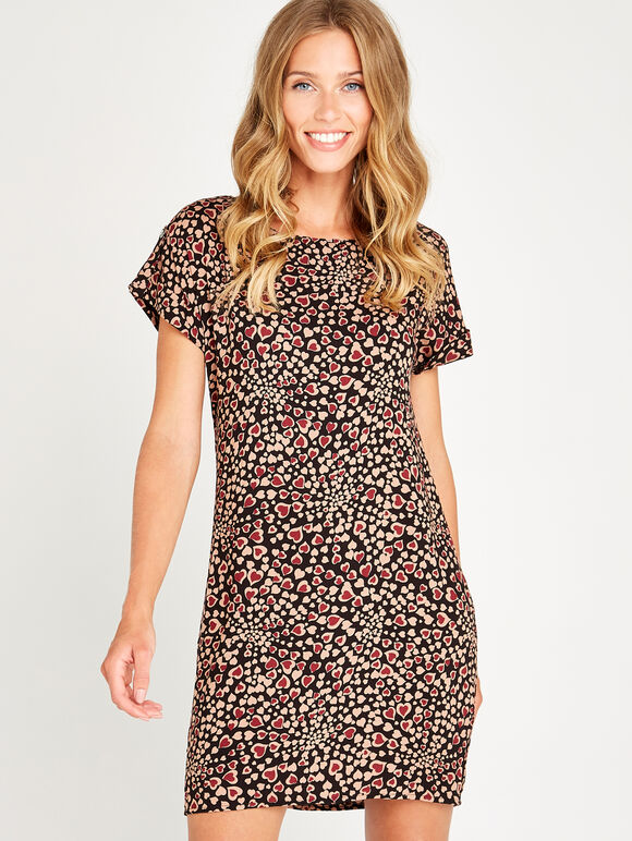 Black Layered Heart Shift Dress, Black, large
