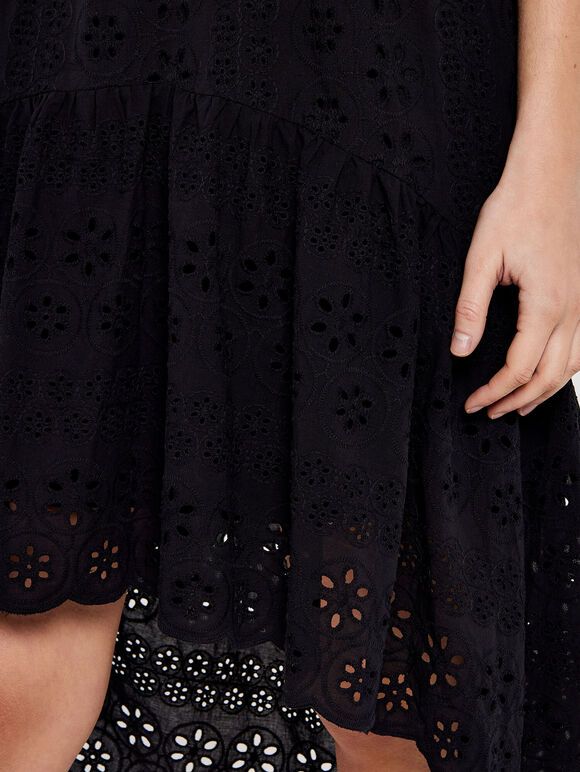 High-Low Anglaise Mini Dress, Black, large