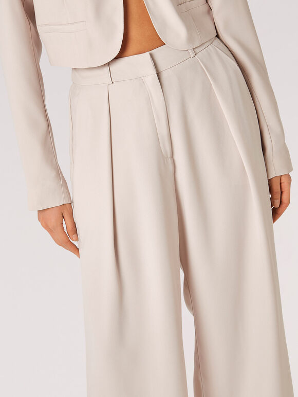 Pleat Detail Soft Tailored Trousers, Stone, large