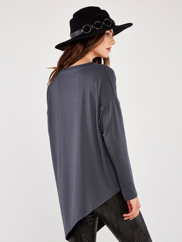 Asymmetric Hem Top, Dark Grey - Charcoal, large