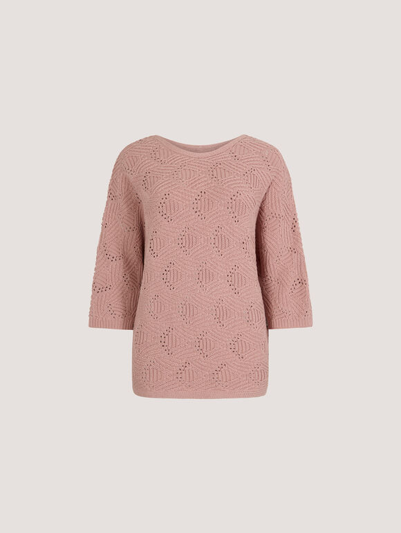 Textured Pointelle Batwing Jumper, Pink, large