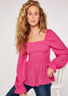 Shimmer Smock Peplum  Top, Fuchsia, large