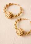 Straw Beaded Hoop Earrings, Stone, large