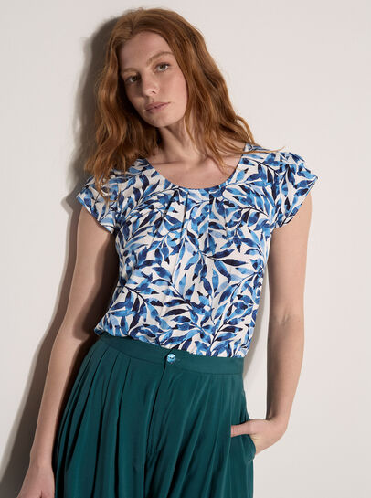Leaf Print Tulip Sleeve Top