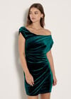 One-Shoulder Velvet Bodycon Mini Dress, Pine Green, large
