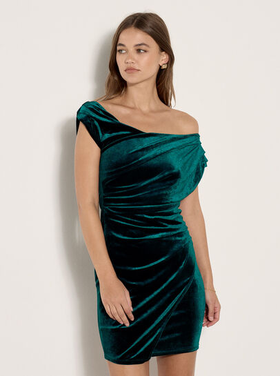 One-Shoulder Velvet Bodycon Mini Dress