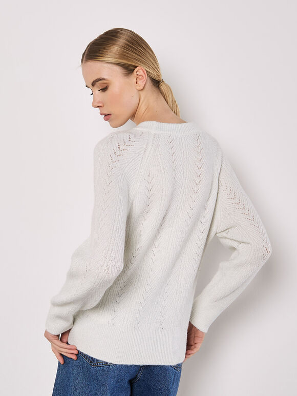 Chevron Pointelle Shimmer Jumper, Cream, large