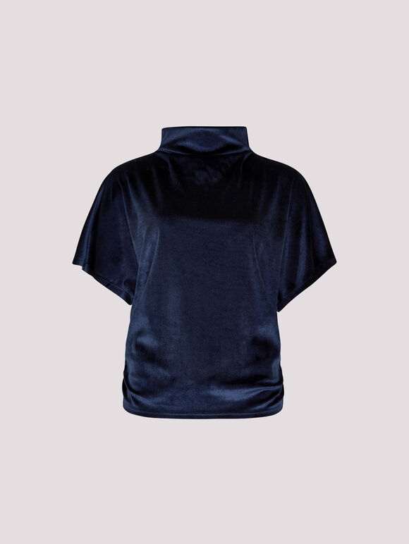 Velvet Ruched Side Top, Navy, large