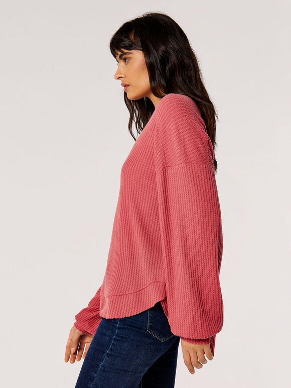 Oversized Waffle Knit Top, Pink, large