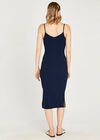 Ribbed Side Split Midi Dress, Navy, large