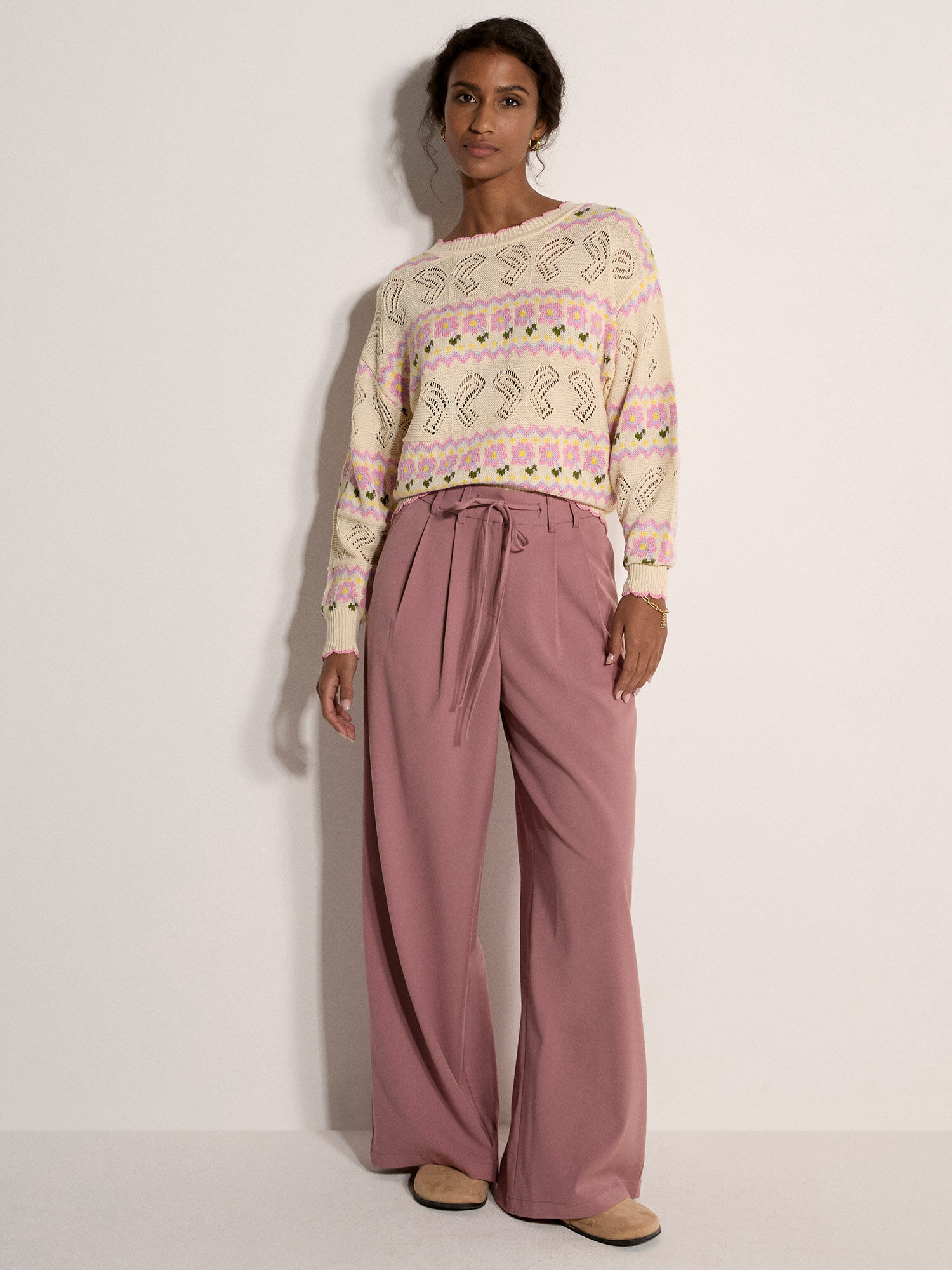 Pointelle Knit Butterfly Floral Jumper | Apricot Clothing