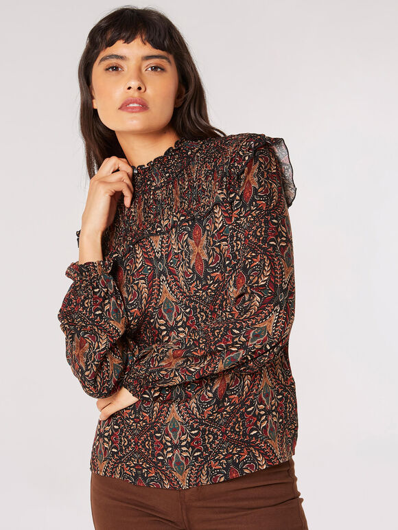 Paisley Ruffle Top, Black, large