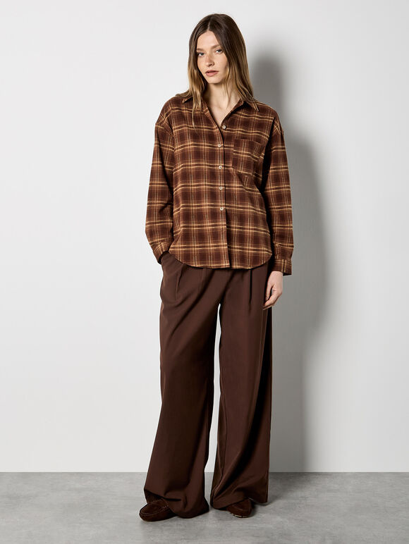 Check Print Shirt, Brown, large