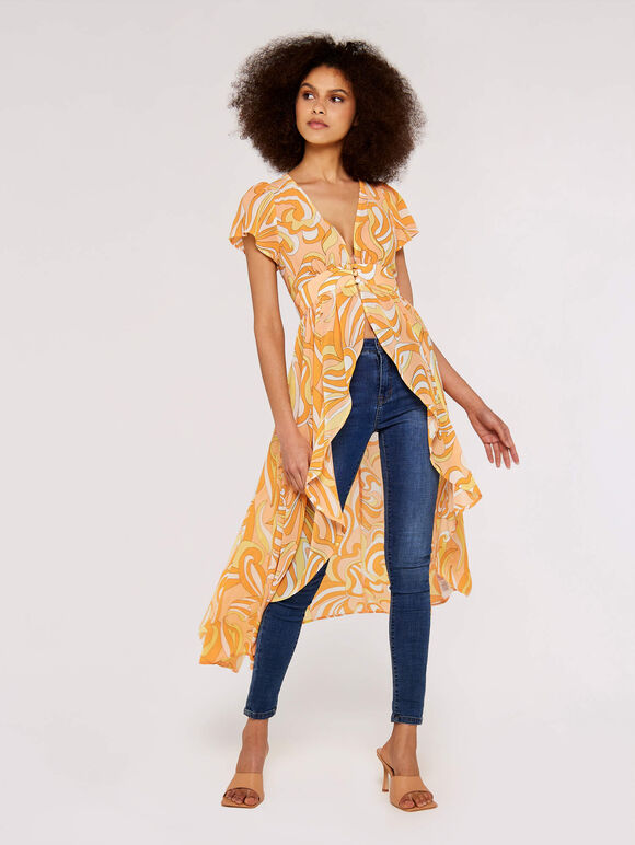 Swirl Print Chiffon Coverup, Orange, large