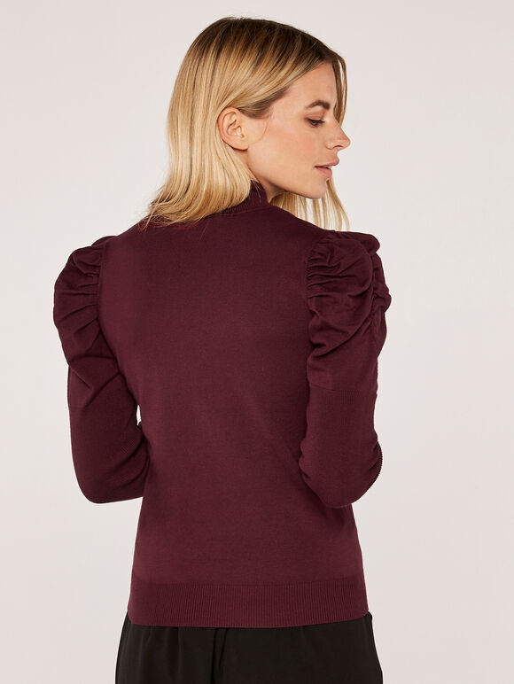 Puff Shoulder Jumper, Burgundy, large