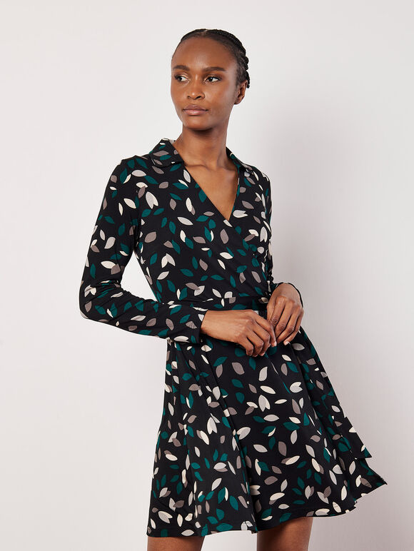 Leaf Print Wrap Mini Dress | Apricot Clothing