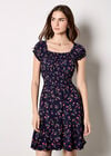 Smocked Floral Print Mini Dress, Navy, large