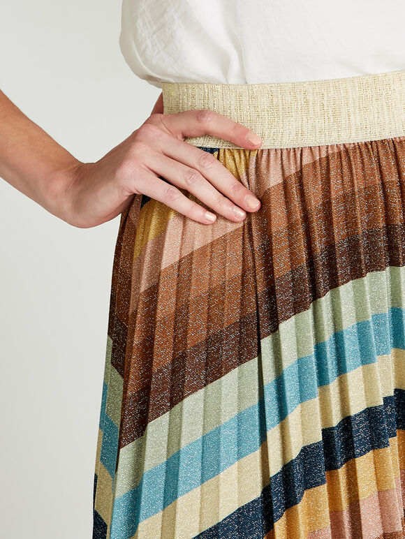 Orange Metallic Midi Skirt, Rust, large