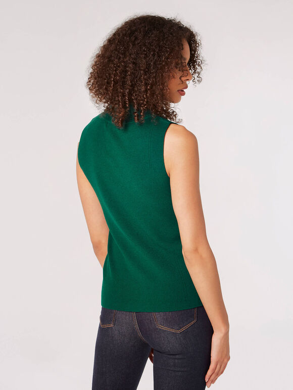 Roll Neck Knitted TankTop, Green, large