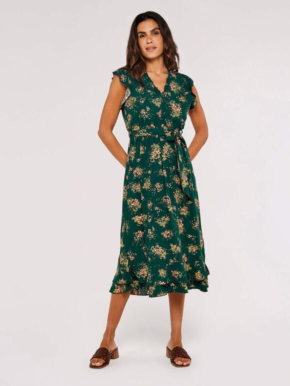 Floral Ditsy Midi Dress, Green, large