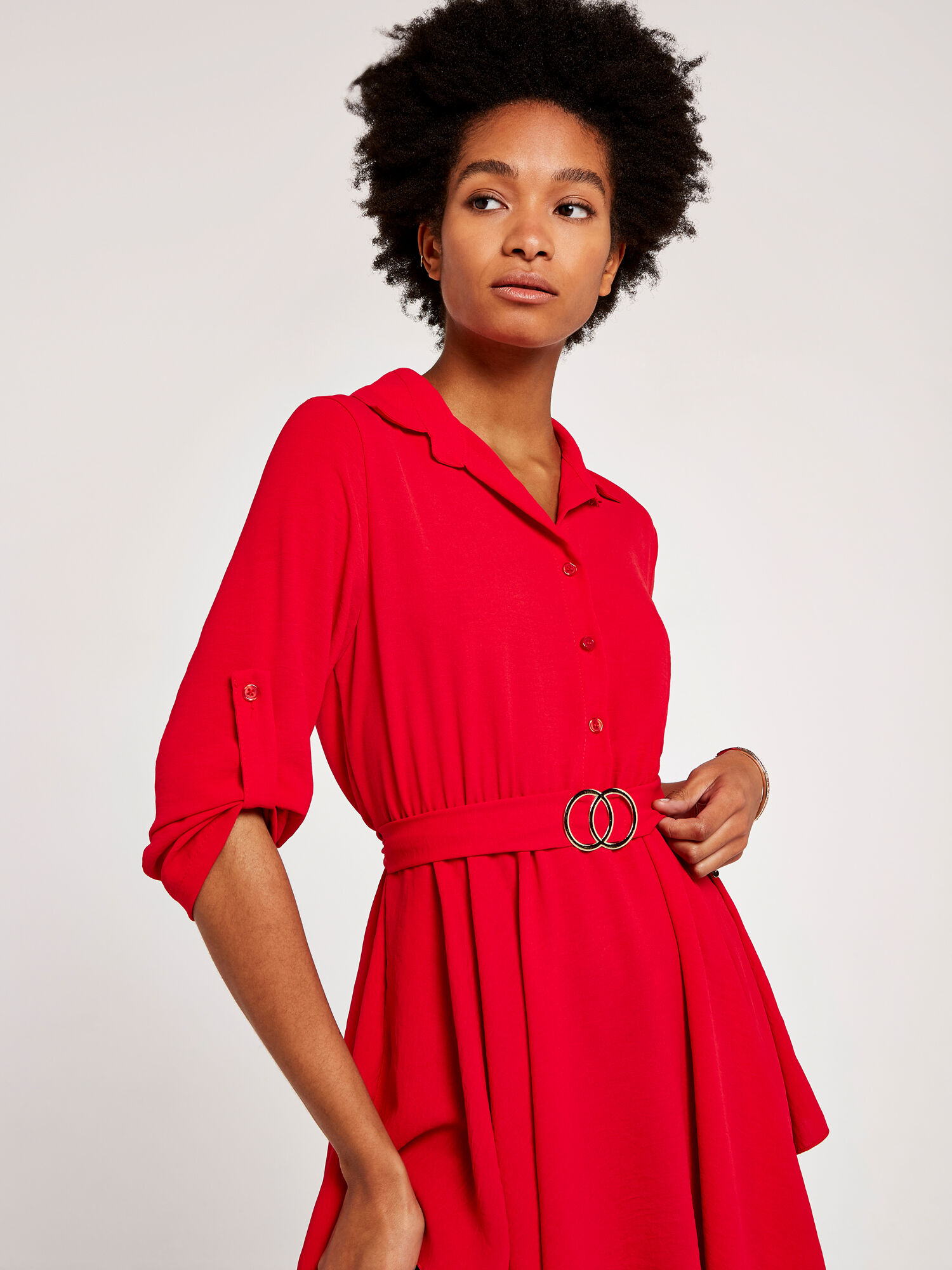 Red shirt dress with belt new arrivals