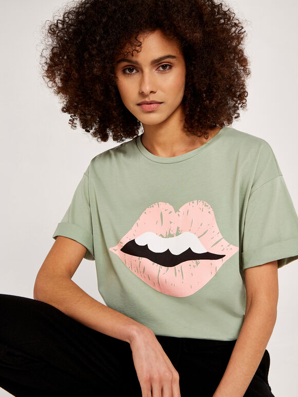 Lips And Teeth Graphic T-Shirt, Green, large