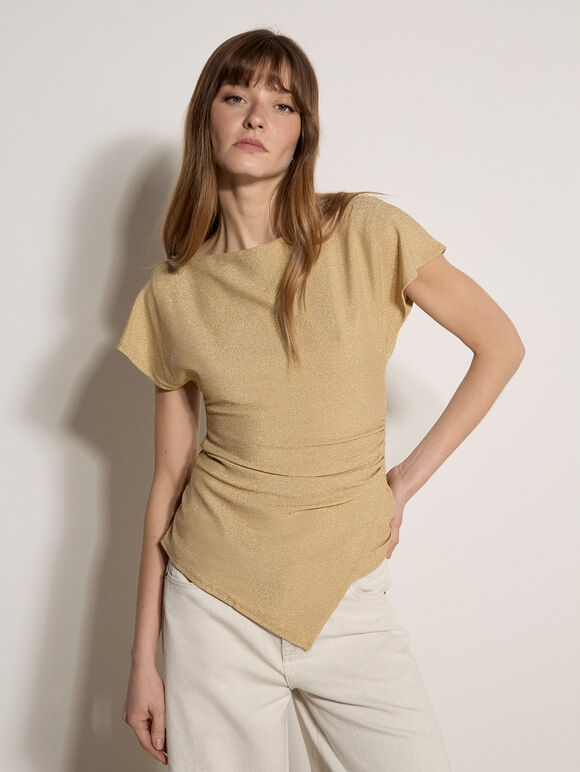 Sparkle Side Ruched Jersey Top, Yellow, large