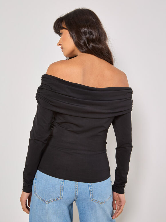 Jersey Bardot Top, Black, large