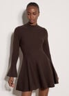 Bell Sleeve Knitted Skater Mini Dress, Brown, large