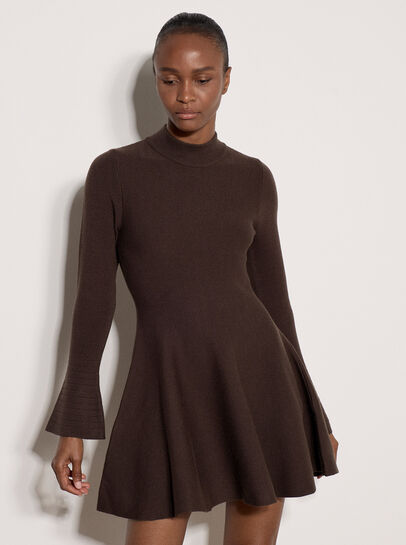 Bell Sleeve Knitted Skater Mini Dress
